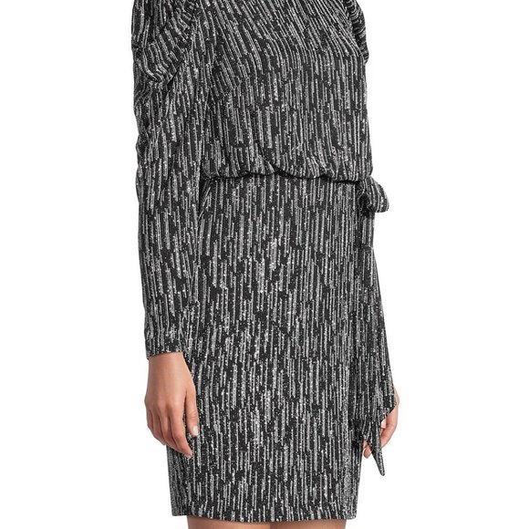 NWT Aidan Mattox Metallic Knit Puff Long Sleeve Sparkly Formal Dress - Size 12 - Picture 4 of 16